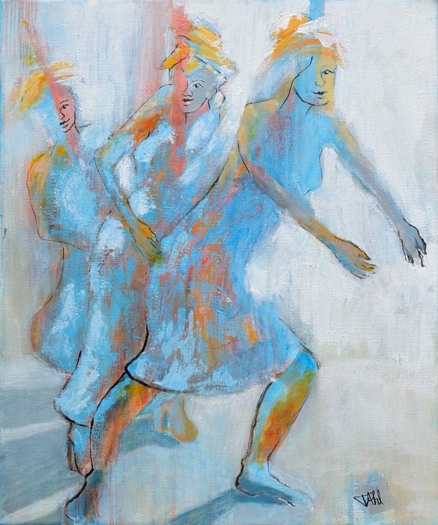 Dancers in blue, Size 46 x 55 cm, Acrylics on canvas